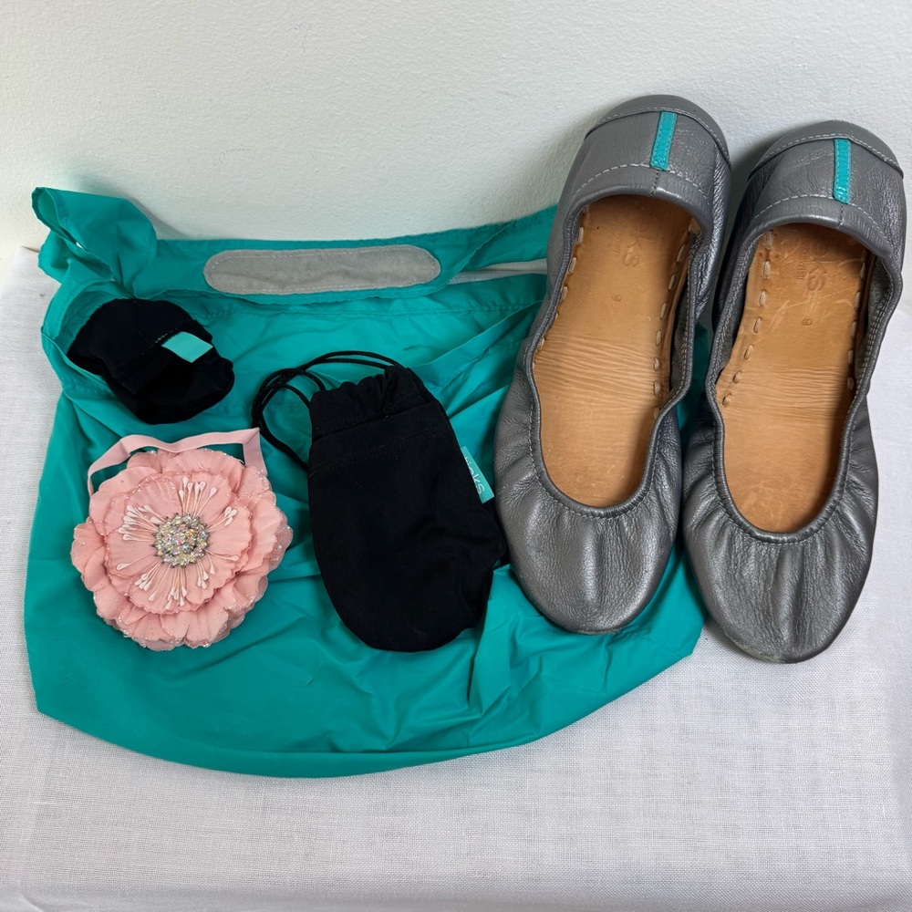 Tieks Silver Ballet Flats Metallic Office Party Wedding Event Summer 0043